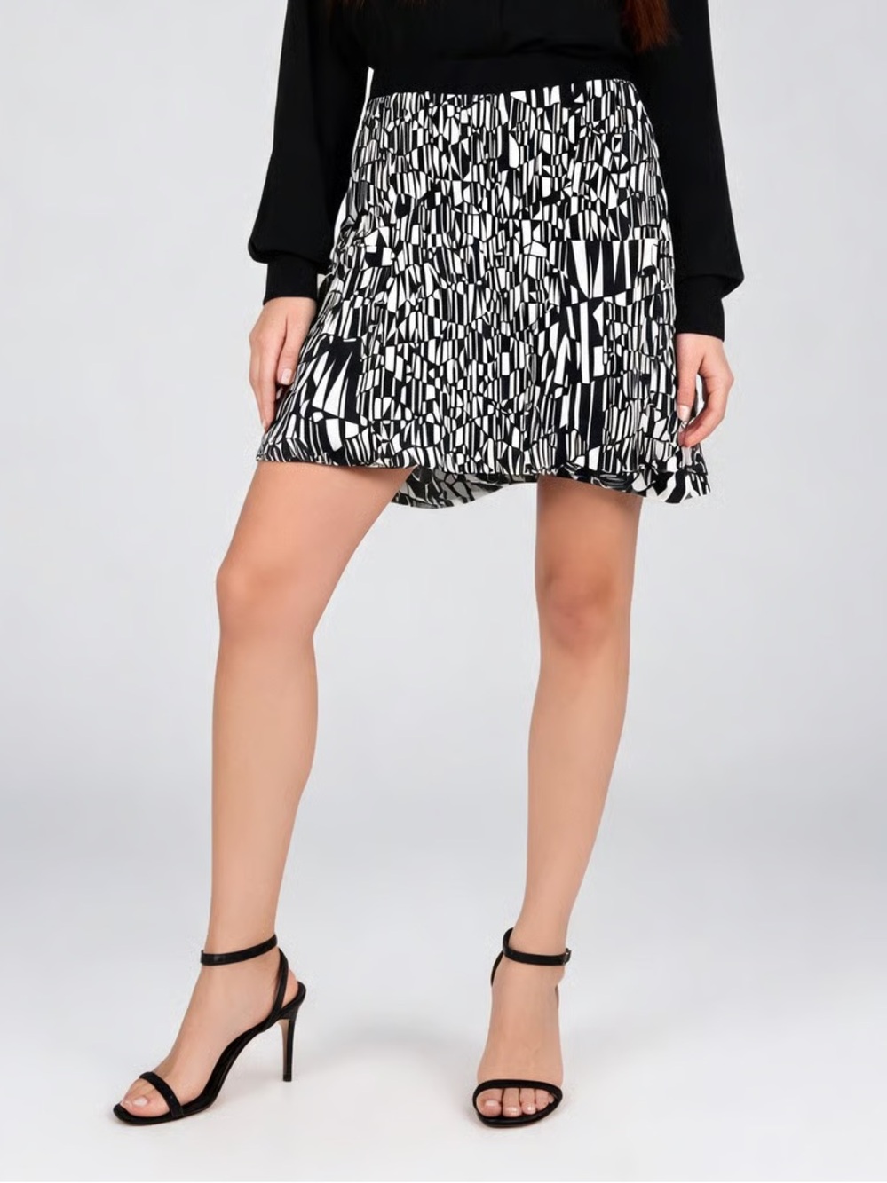 SANDRO | Black White Printed Mini Skirt Sz S